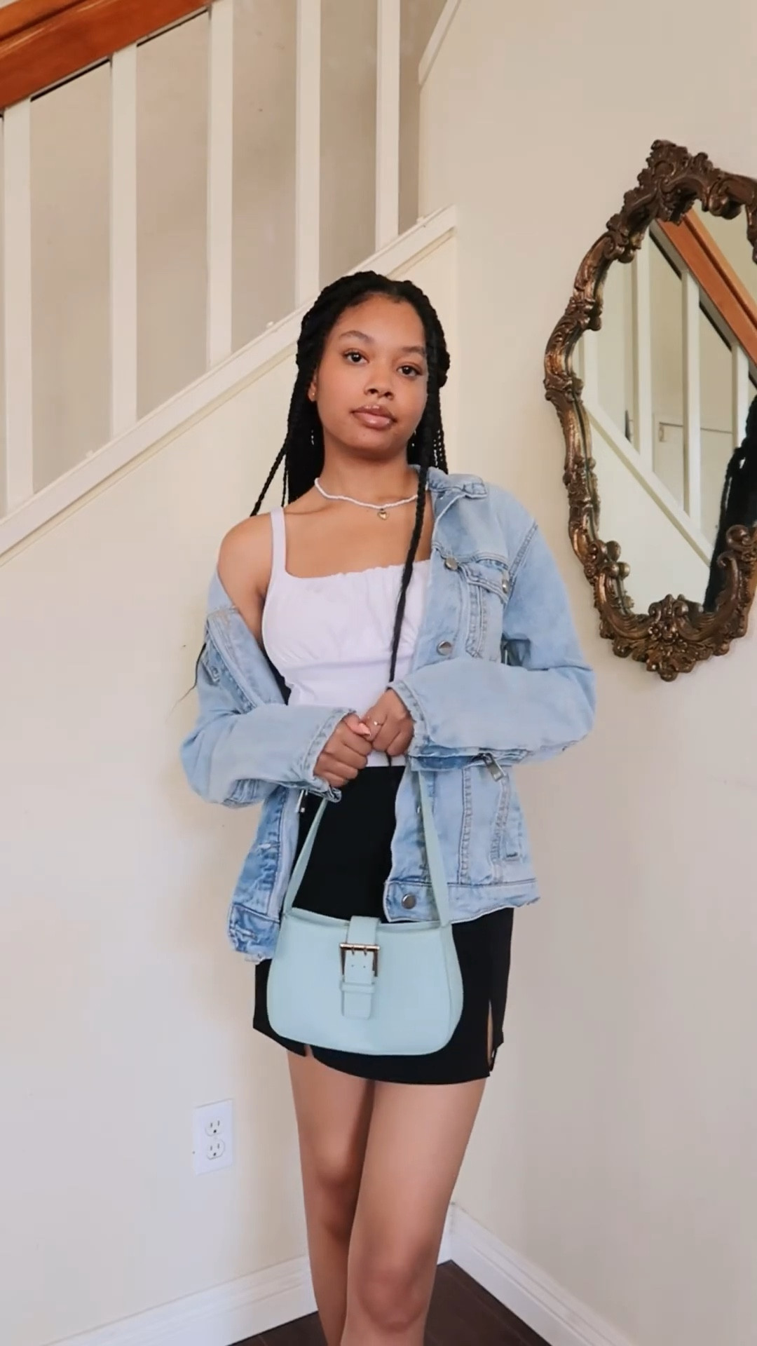 denim jacket, oversized denim jacket, jean jacket, light wash denim jacket, white crop top, tank top, black mini skirt 

#LTKVideo #LTKstyletip