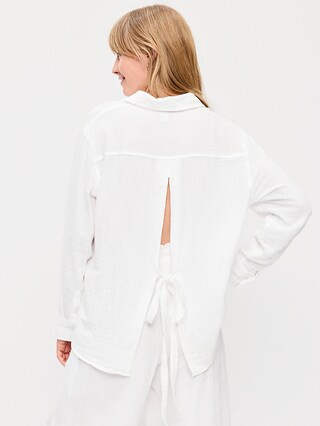 Open-Back Crinkle Gauze Button-Down Shirt | Old Navy (US)