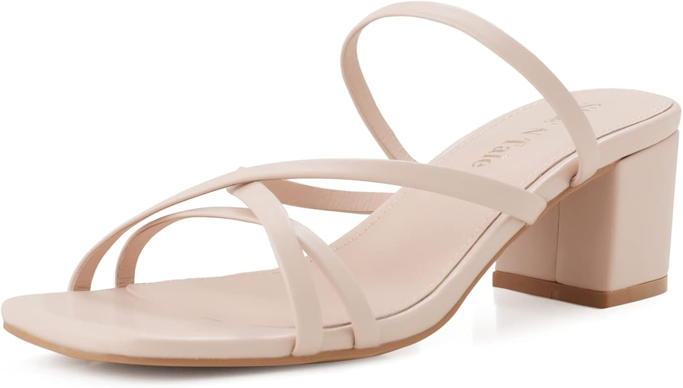 Shoe'N Tale Strappy Heels For Women Low Chunky Block Heel Heeled Sandals Square Open Toe Slip On ... | Amazon (US)