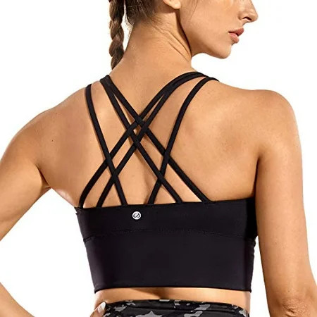 CRZ YOGA Strappy Sports Bras for Women Longline Wirefree Padded Medium Support Yoga Bra Top Black X- | Walmart (US)