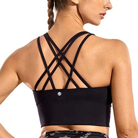 CRZ YOGA Strappy Sports Bras for Women Longline Wirefree Padded Medium Support Yoga Bra Top Black X- | Walmart (US)