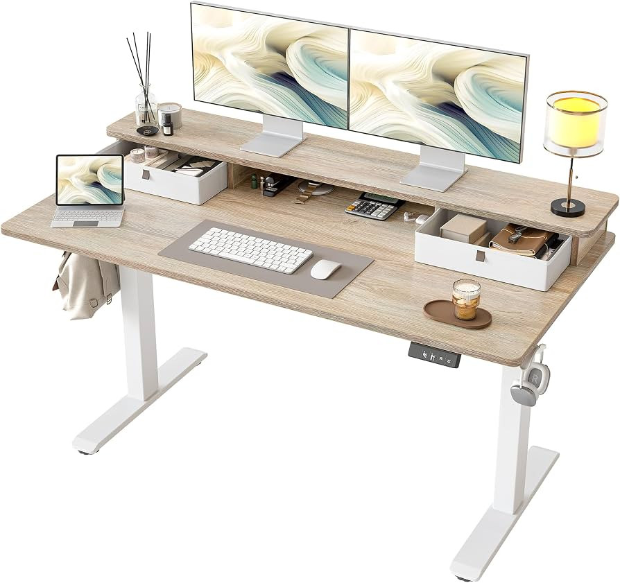 TIQLAB Standing Desk with Two Drawers, Stand Up Standing Desk Adjustable Height, Electric Sit Sta... | Amazon (US)