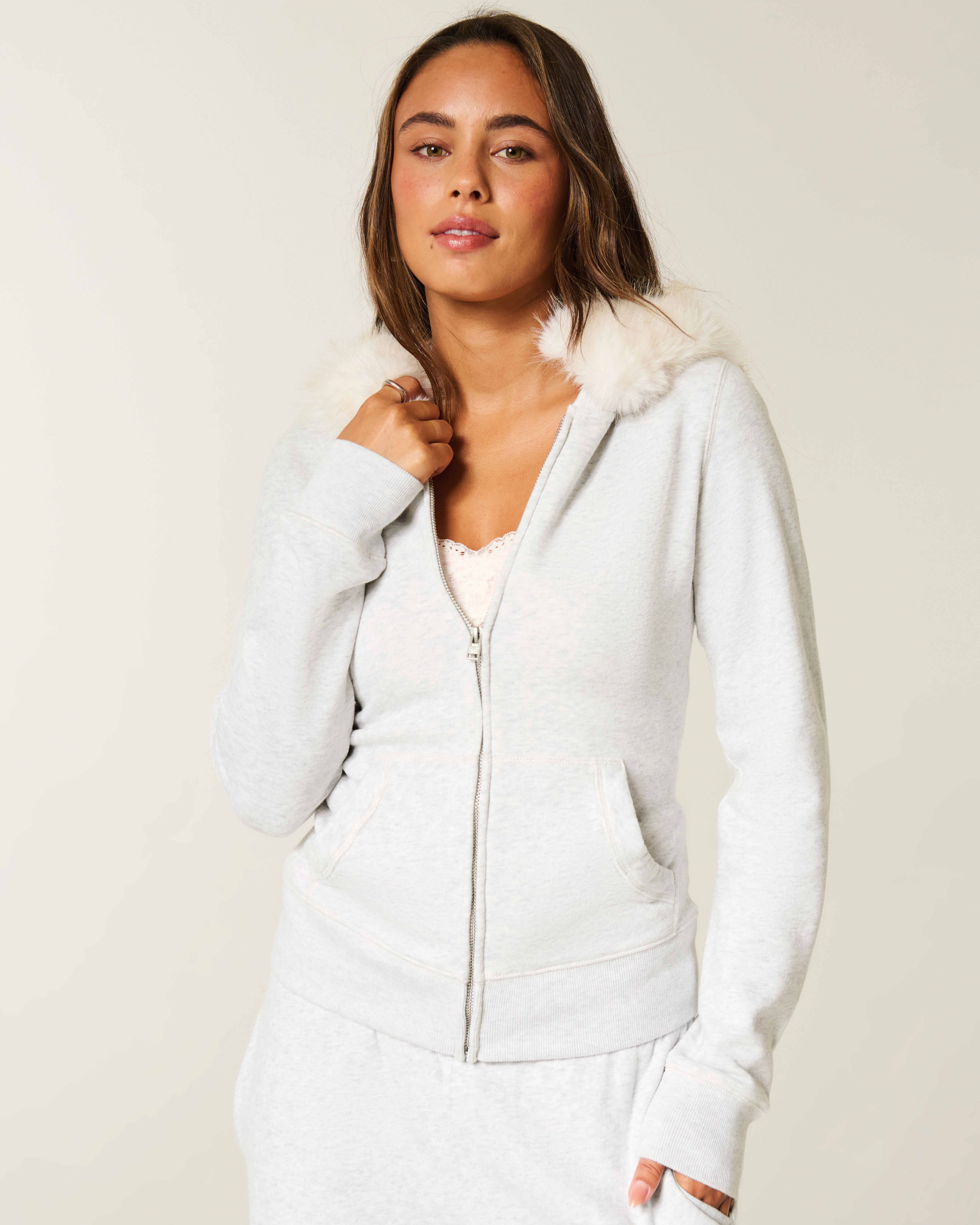 Faux Fur Trim Zip-Up Hoodie | Hollister (US)