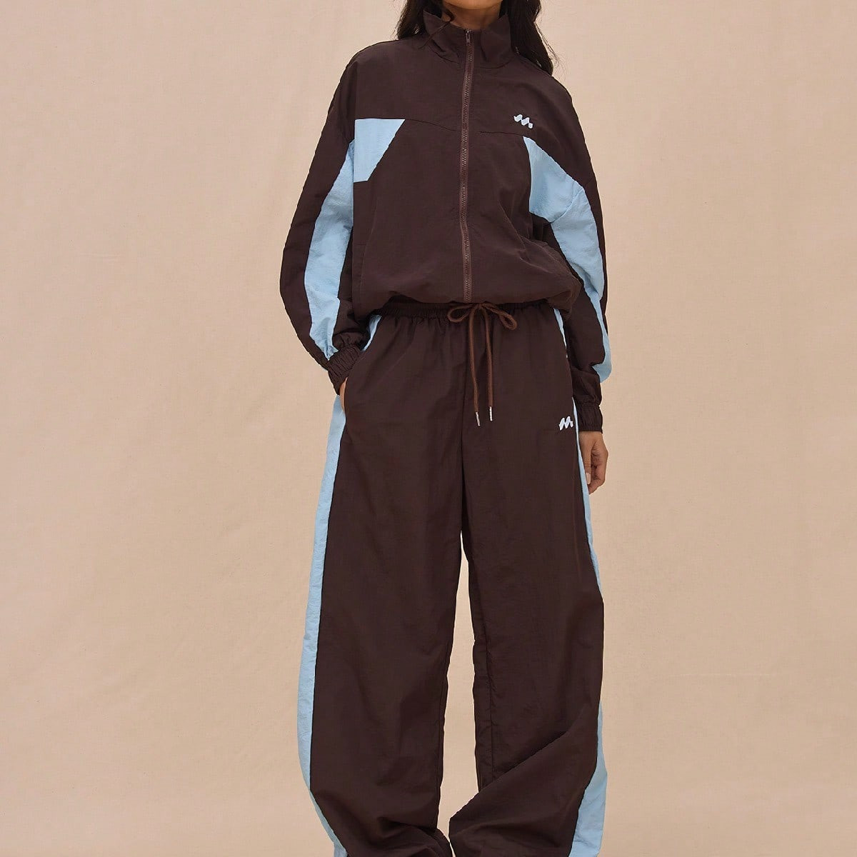 MUSERA Drawstring Waist Nylon Contrast Panel Wide Leg Tracksuit Bottoms Only Airport Casual The Book Shop Spring | SHEIN
