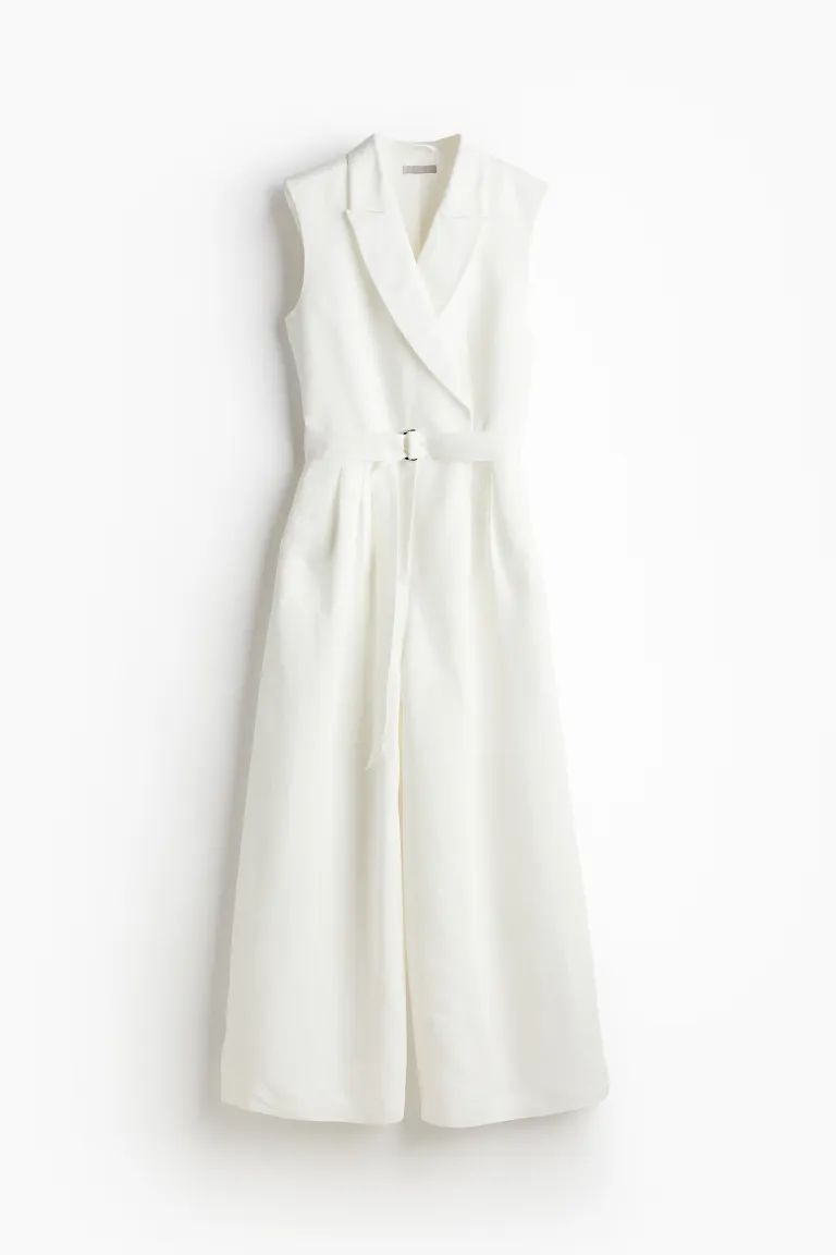 Linen-blend Jumpsuit - White - Ladies | H&M US | H&M (US + CA)