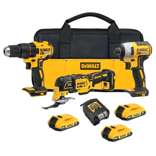 DEWALT 20V MAX 3-Tool Brushless Power Tool Set, Includes 1/2 Cordless Drill,1/4 Impact Driver, Oscillating Tool, 3 Batteries and a Charger, Extended Runtime, Lightweight (DCK360D3) | Amazon (US)