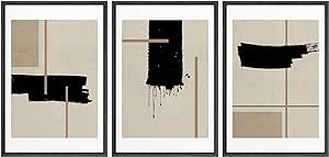 Zenobia Framed Wall Art Print Set Black Paint Stroke Mid-Century Collage Abstract Shapes Illustra... | Amazon (US)