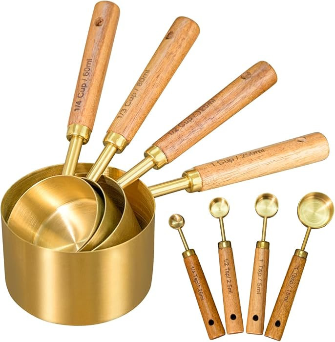 Gold Stainless Steel Measuring Cup Spoon Set, Walnut Handle Baking With Capacity Scale, Cooking T... | Amazon (US)