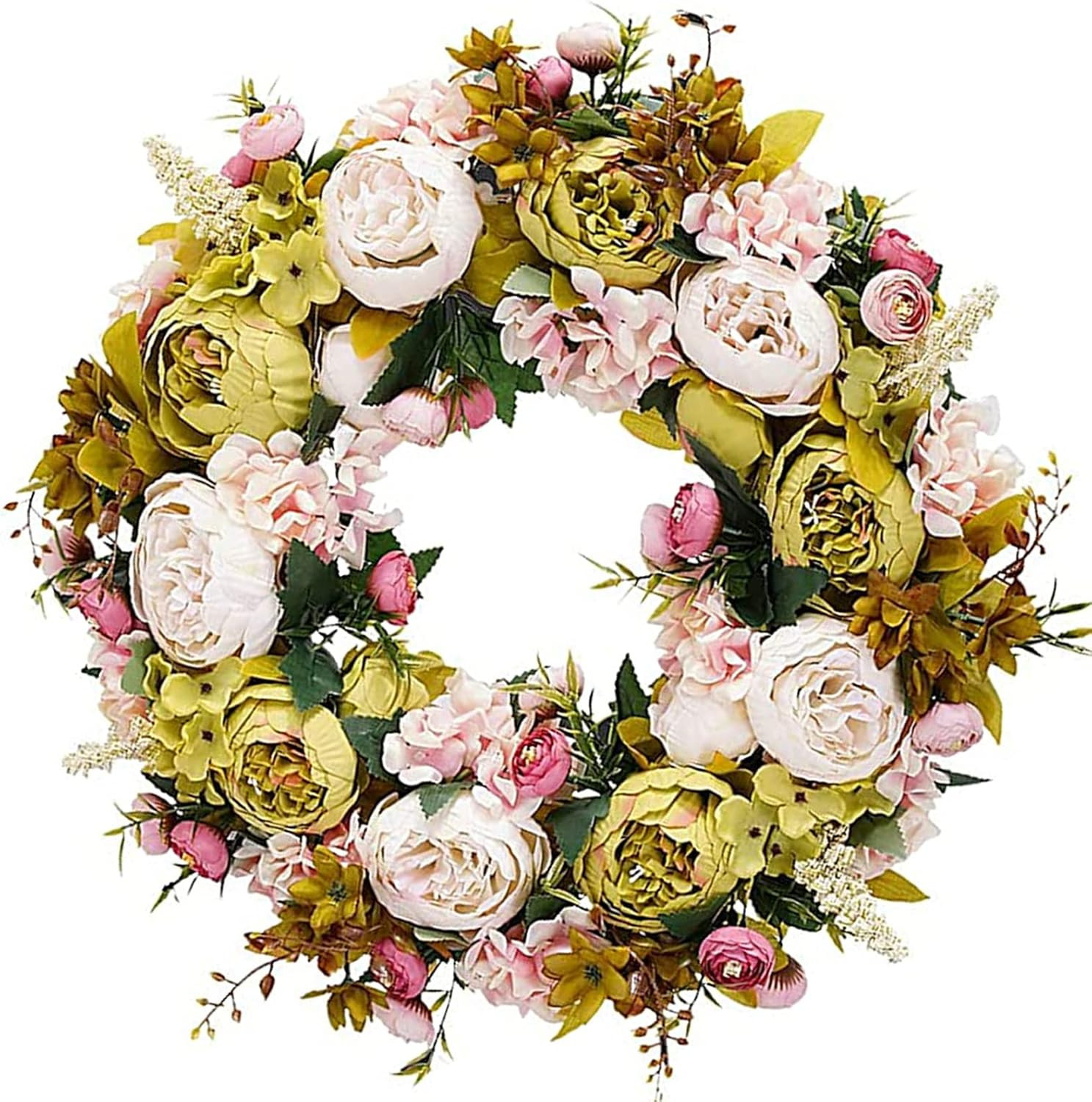 BOMAROLAN Artificial Peony Flower Wreath 19Inch Vintage Blooming Silk Peonies Spring Summer Fall ... | Amazon (US)