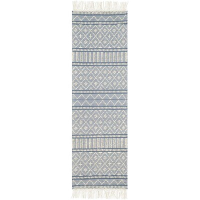 Surya Farmhouse Tassels 2 x 8 Wool Blue Indoor Trellis Global Runner Rug Lowes.com | Lowe's
