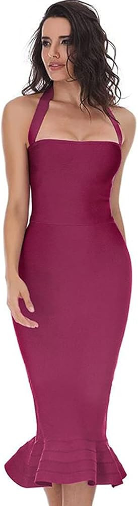 whoinshop Women’s Halter Fishtail Mermaid Bodycon Knee Length Cocktail Bandage Dress | Amazon (US)