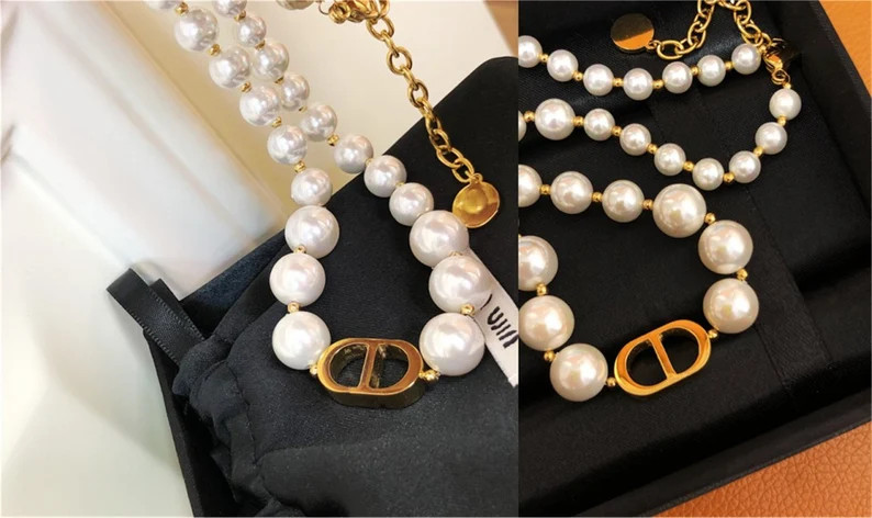 Fashion pearl necklace letter Dmax length: 39.5 cm letter | Etsy | Etsy (US)