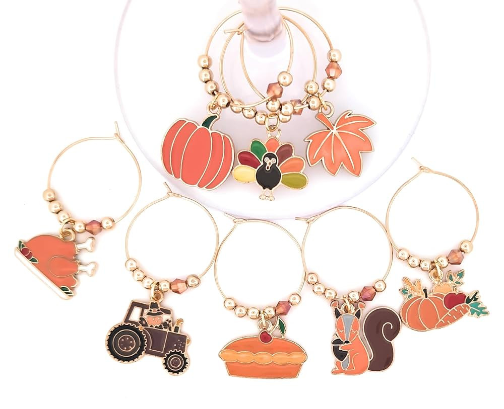 Thanksgiving Wine Charms, Halloween Wine Charms, Fall Leaf Wine Charms, Glass Tag Identifiers, Gl... | Amazon (US)