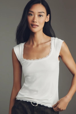 Maeve Lace-Trim Cap-Sleeve Shirt | Anthropologie (US)