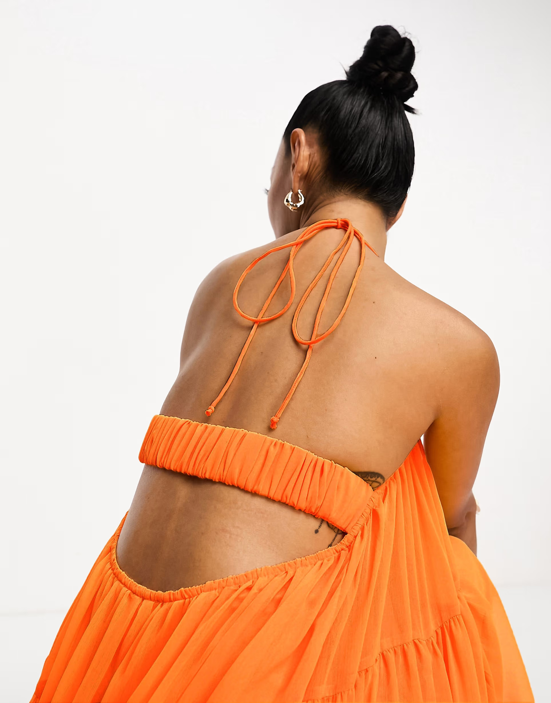 ASOS DESIGN channel detail halter neck trapeze tiered maxi dress in bright orange | ASOS | ASOS (Global)