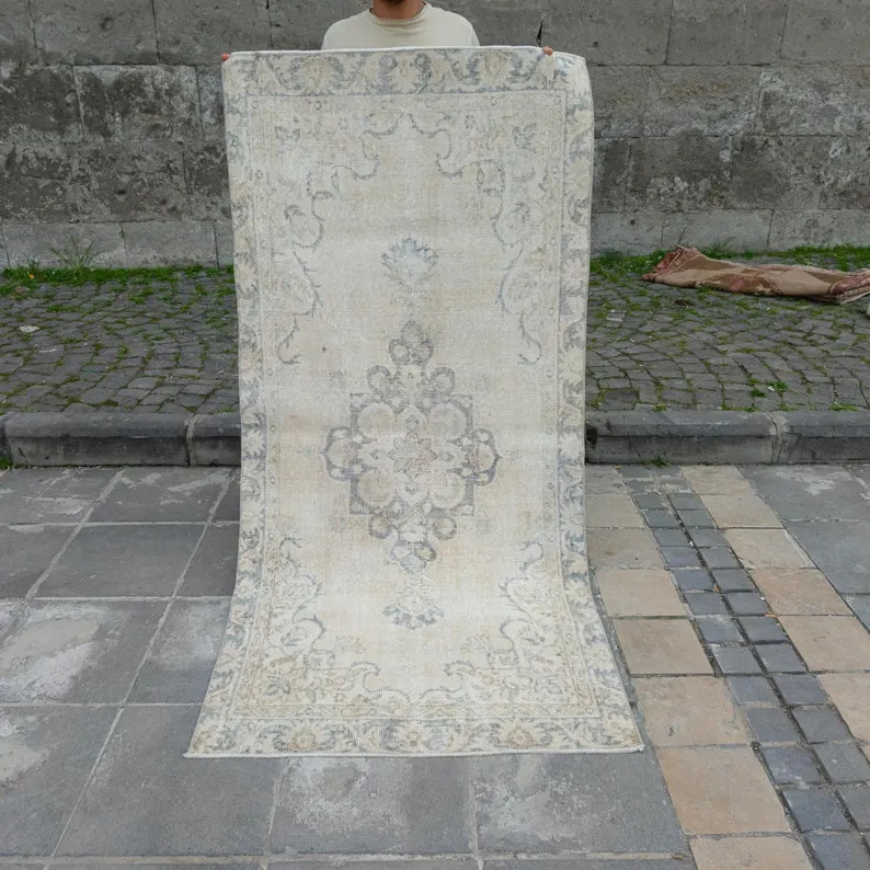 3x7 Vintage Anatolian Kitchen Rug: Boho Handmade Wool Area Rug (3.18' X 6.59') Neutral Rug - Etsy | Etsy (US)