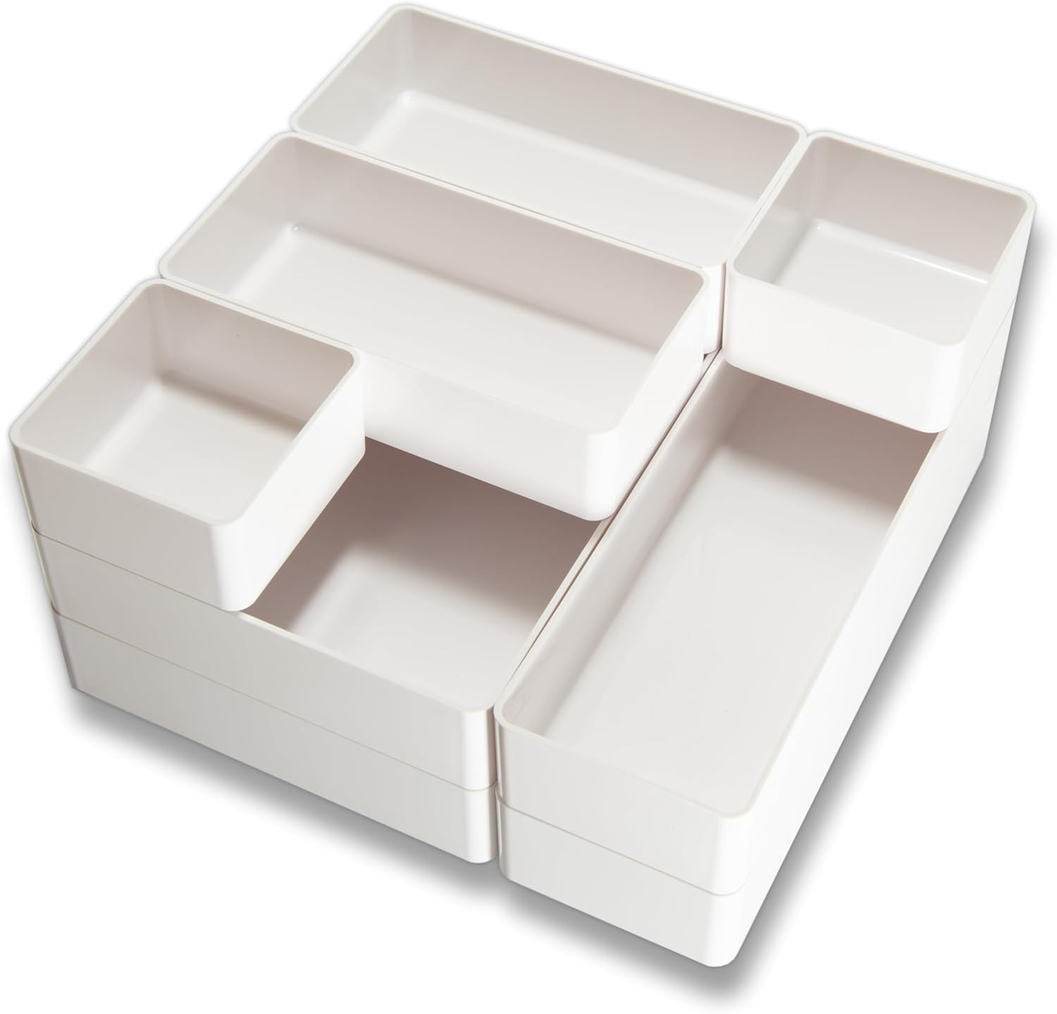 8PCS Stackable Desk Drawer Organizers-Versatile Bathroom and Vanity Storage-White Bins for Office... | Amazon (US)