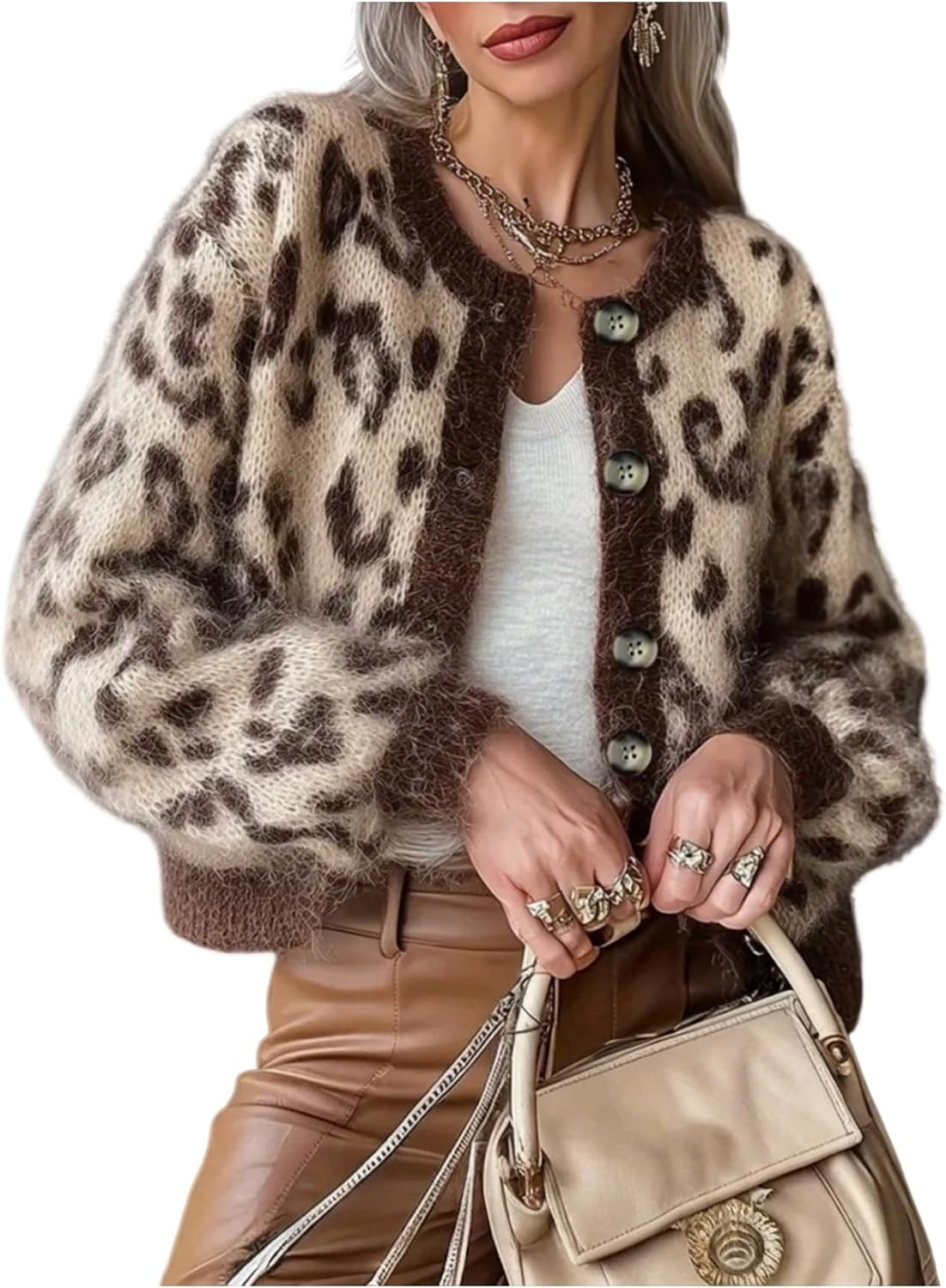 SOLY HUX Women's Leopard Cardigan Button Down Long Sleeve Cheetah Print Crop Sweater Tops | Amazon (US)