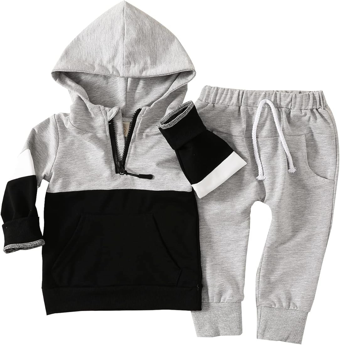 Kids Toddler Baby Girl/Boy Clothes Long Sleeve Color Block Hoodie Tops+ Casual Pants Winter Outfi... | Amazon (US)