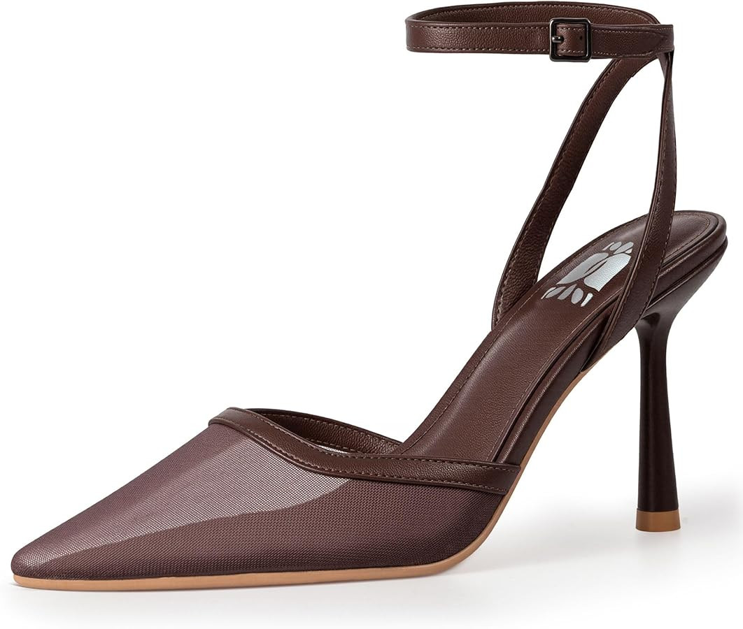 WIRALOMI Women's Mesh High Heels Closed Pointed Toe Heels with Ankle Strap Stiletto Heeled Sandal... | Amazon (US)