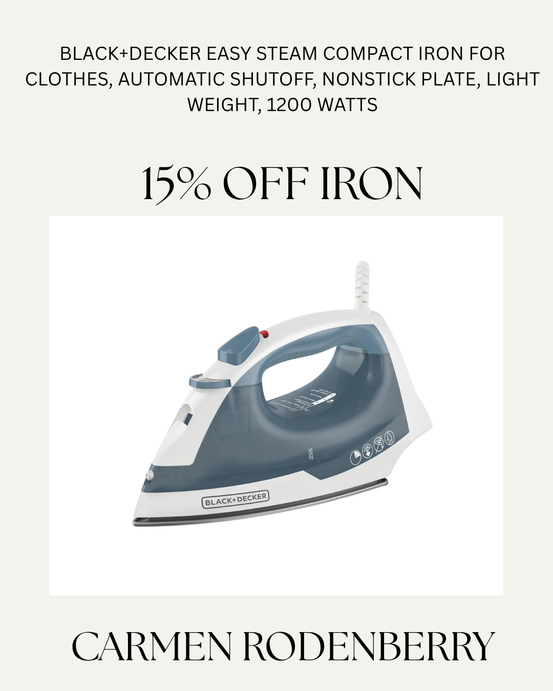 If you’re looking for a budget-friendly home essential, this BLACK+DECKER Easy Steam Compact Iron is currently 15% off! 🙌

Whether you’re steaming table linens before guests arrive, freshening up your favorite outfit, or tackling everyday laundry, this lightweight iron gets the job done without taking up much space. I also love that it has an automatic shutoff for added peace of mind.

If you’ve been needing a new iron, now is a great time to grab one while it’s on sale!

✨ Tap the link to shop this deal before it’s gone!
 Amazon Finds Home Essentials Laundry Room Daily Deals Deal Alert Home Favorites