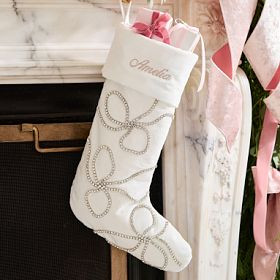 LoveShackFancy Rhinestone Bow Stocking | Pottery Barn Teen