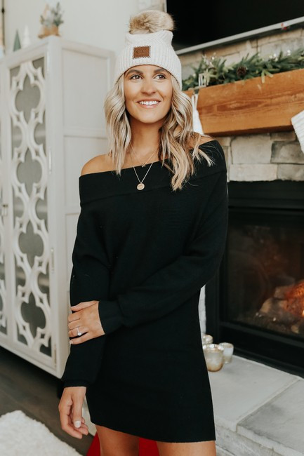 Off the Shoulder Black Sweater Dress | Magnolia Boutique