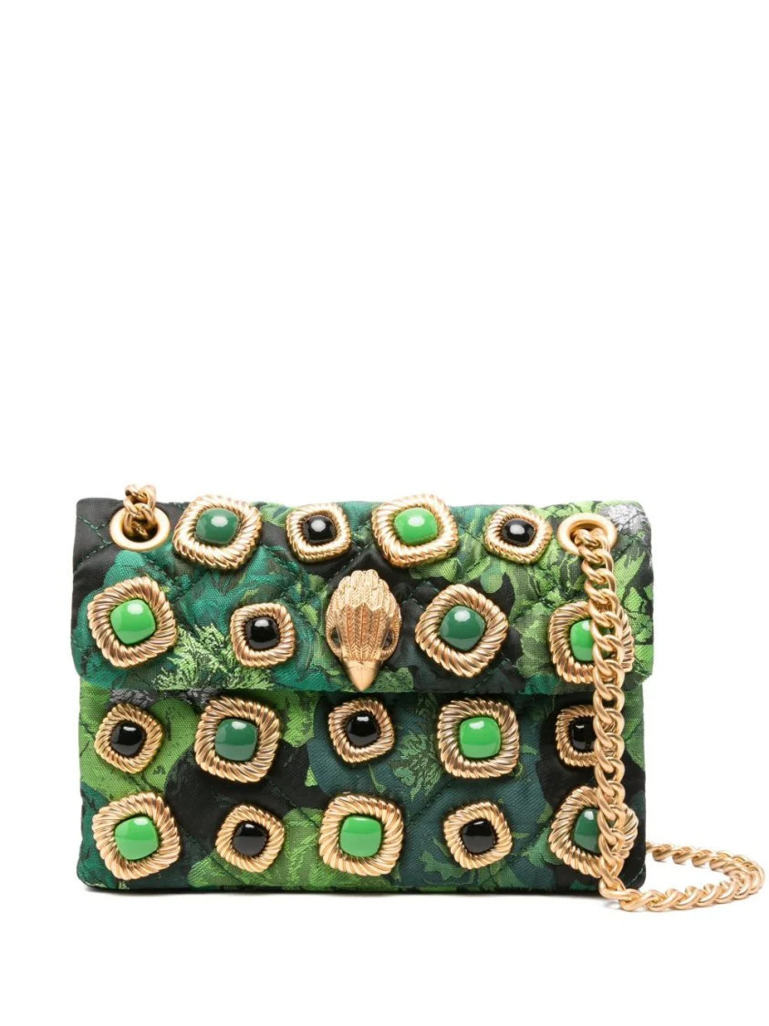 Ornate Green Floral Jacquard Shoulder Bag With Gold Accents | Shop Simon