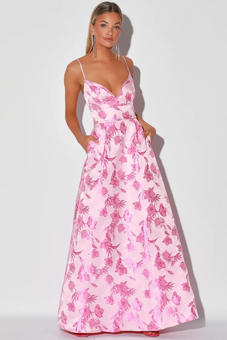 With Passion Pink Floral Print Jacquard Sleeveless Maxi Dress | Lulus (US)