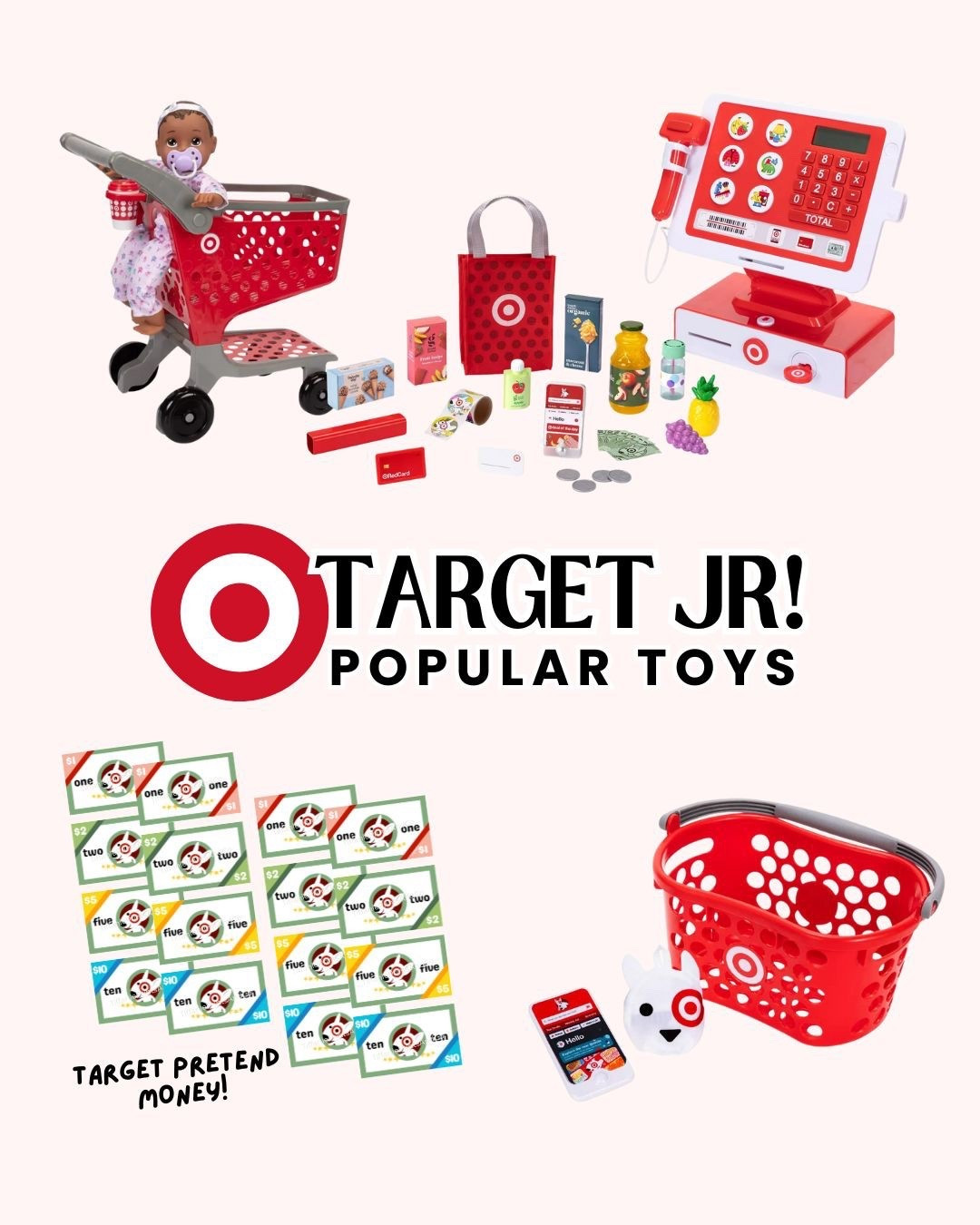 If your little one is obsessed with all things Target like mine 🎯… this is the pretend play setup of their dreams!

We’ve got the viral Target cash register, mini shopping cart, and basket, and more! 

#targettoys #pretendplay #momhack #dramaticplay #ltkkids #targetfinds #printablesforkids #momtips

#LTKKids #LTKFamily