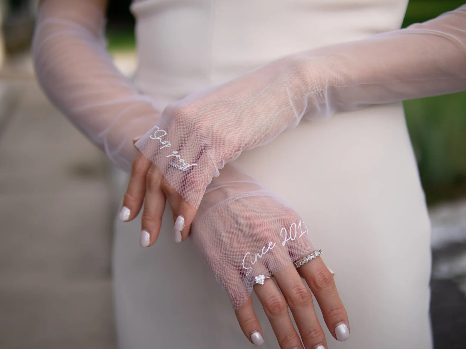 Bridal/ Wedding Gloves/ Sleeves. Sheer Fingerless, Removeable off Shoulder. Customizable DTF Prin... | Etsy (US)
