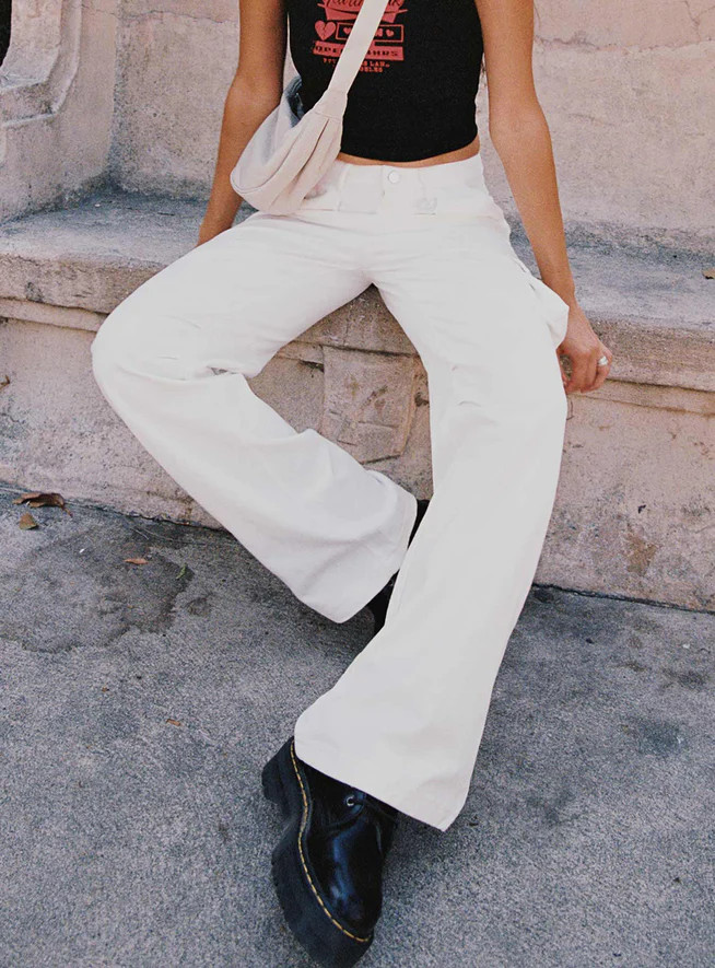 Paige Mid Rise Cargo Jean White | Princess Polly US