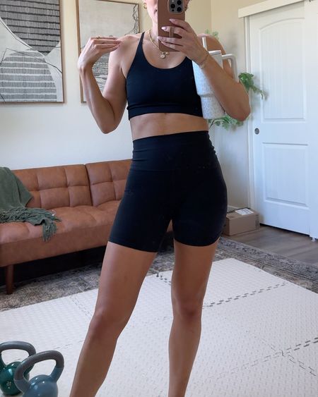 Amazon workout outfit 
Sports bra size small
Best black bike shorts size small
Also linking my workout equipment from Amazon 

#LTKFitness #LTKVideo #LTKActive