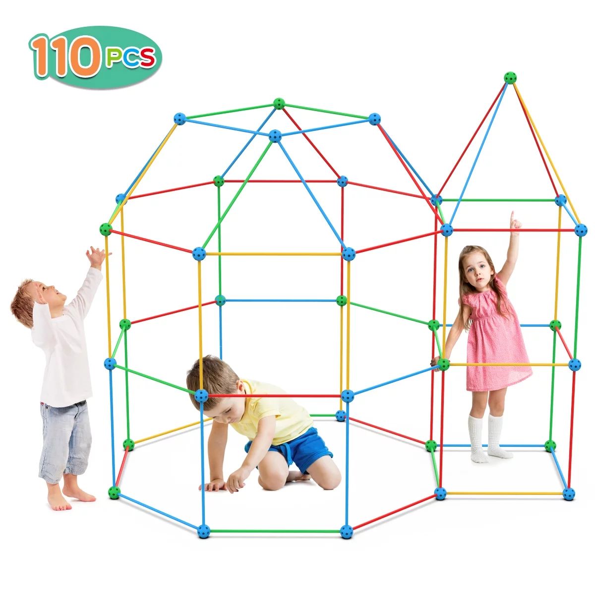 110 Pcs Fort Building Kit, Tecboss Construction Fort Toys for Kids Builder Christmas Gifts with a... | Walmart (US)