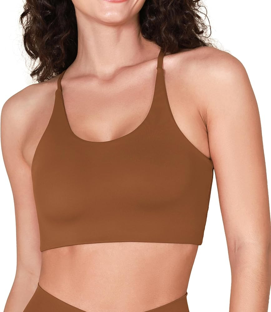 ODODOS Halter Sports Bra for Women Non Padded Strappy Cropped Tops Workout Yoga Crop | Amazon (US)