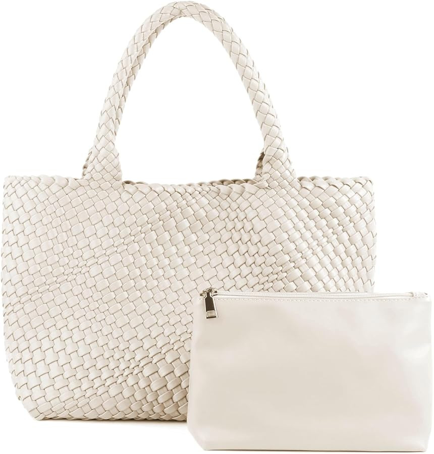 Woven Tote Bag Womens Purse Vegan Leather Shoulder Handbags Fashion Summer Beach Tote Bags Large ... | Amazon (US)