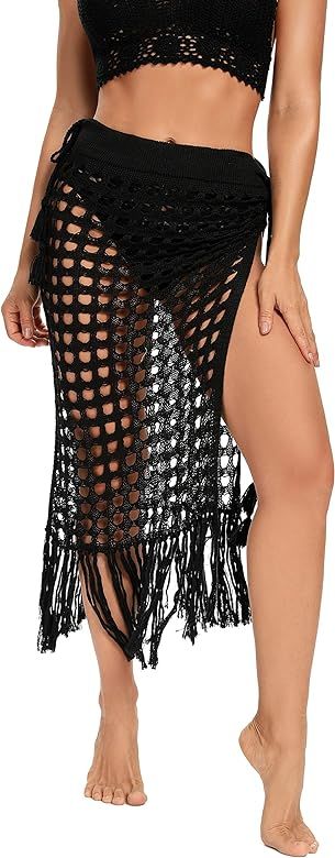 Beach Swimsuit Skirt Cover Ups for Women Summer Sexy Tassels Hollow Out Crochet Sheer Maxi Knit S... | Amazon (US)