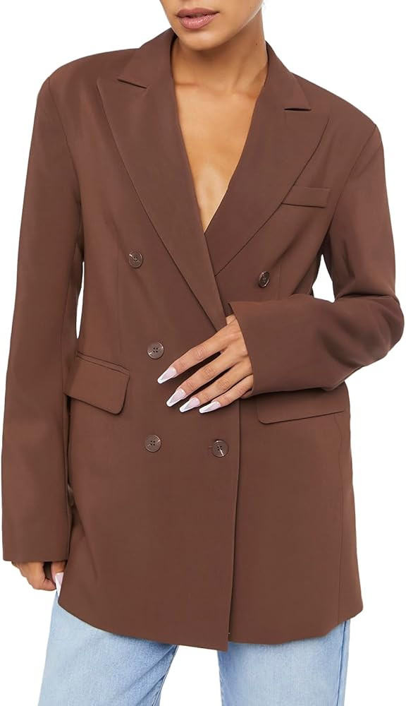 Forever 21 Women's Notched Double-Breasted Blazer | Amazon (US)