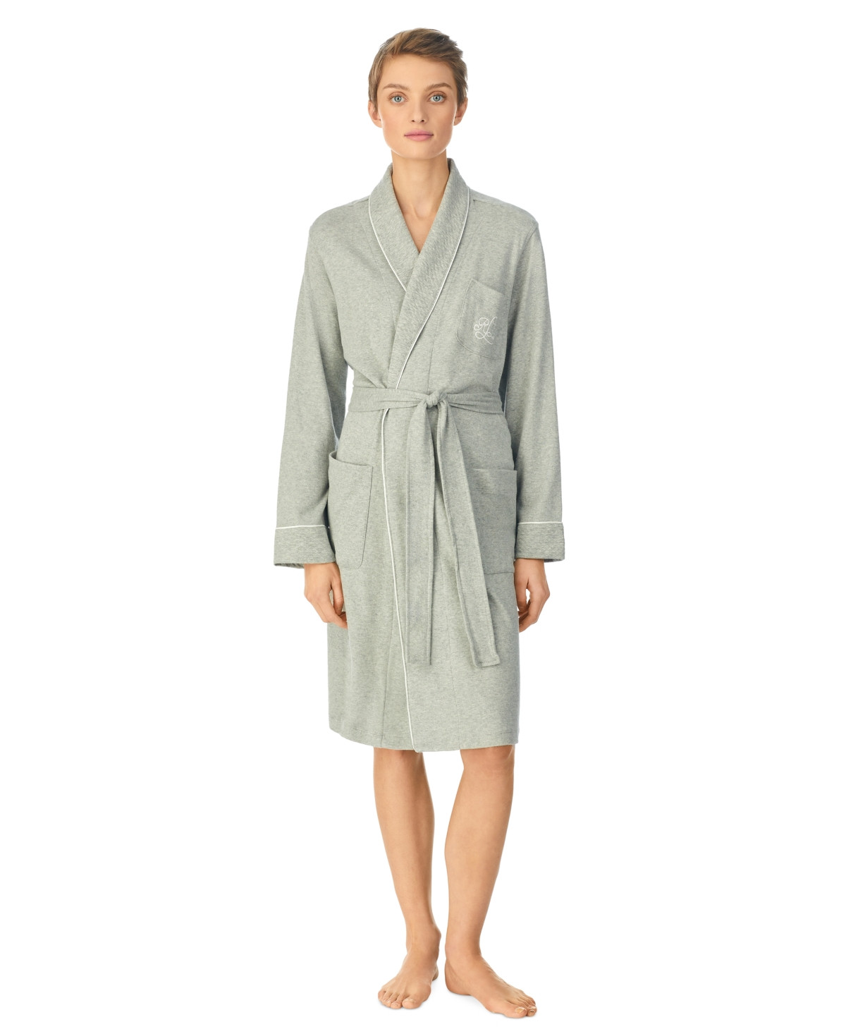 Lauren Ralph Lauren Quilted Shawl Collar Short Robe - Heather Grey | Macy's