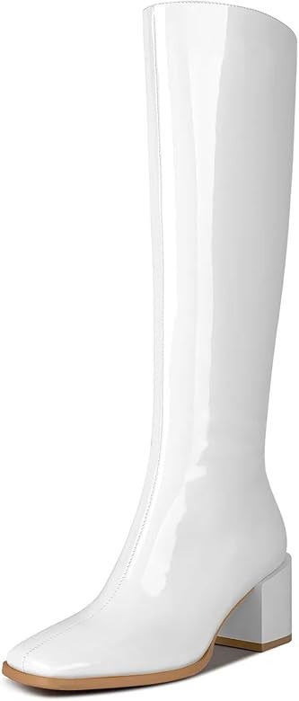 wetkiss Knee High Boots for Women Gogo Boots 70s Boots with Chunky Heel, Square Toe and Side Zipp... | Amazon (US)