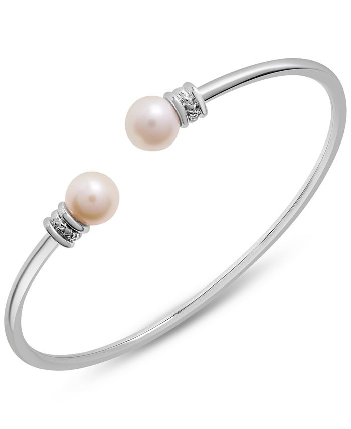 Macy's Cultured Freshwater Pearl (7mm) Flex Bangle Bracelet in Sterling Silver & Reviews - Bracel... | Macys (US)