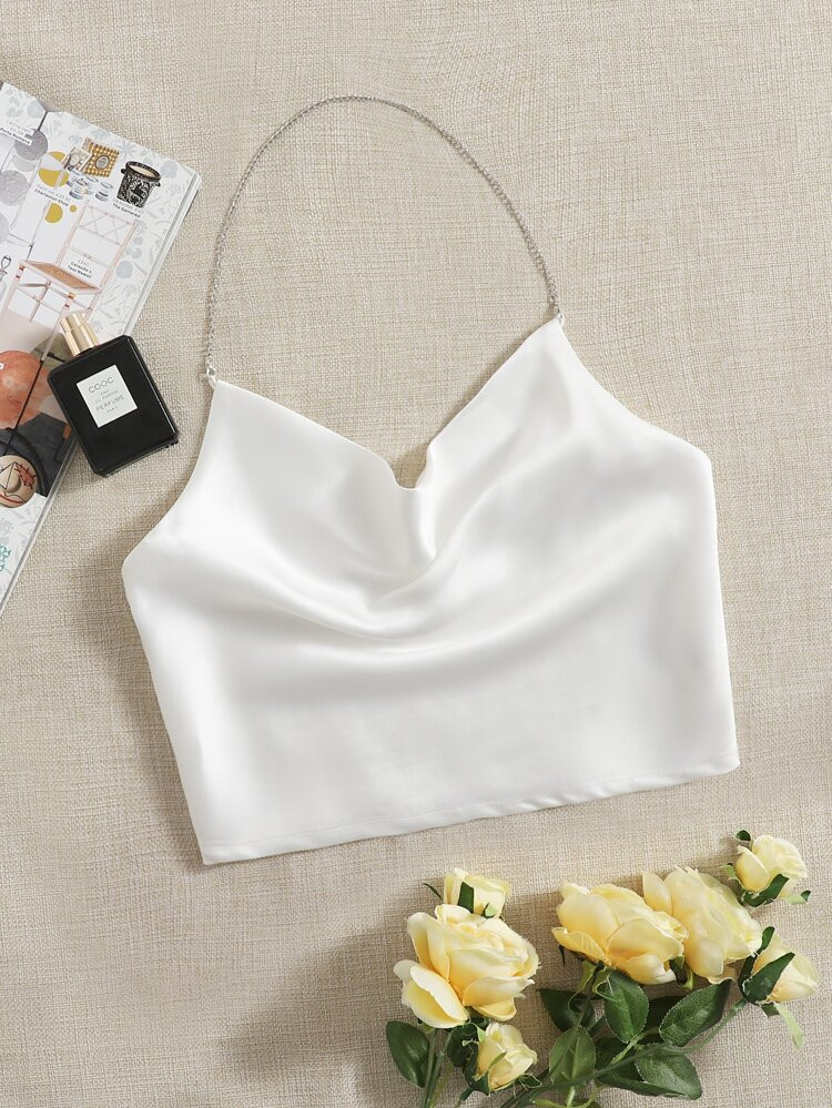 Satin Shirred Back Halter Top | SHEIN