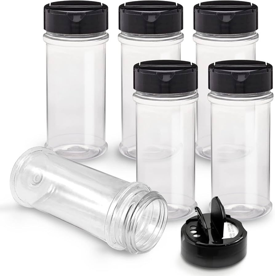 RoyalHouse 6 Pack 5.5 Oz Plastic Spice Jars with Black Cap, Clear and Safe Plastic Bottle Contain... | Amazon (US)