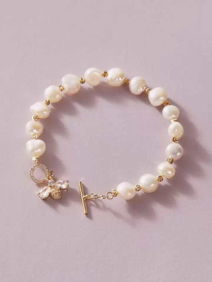 1pc Bee Charm Faux Pearl Beaded Bracelet | SHEIN