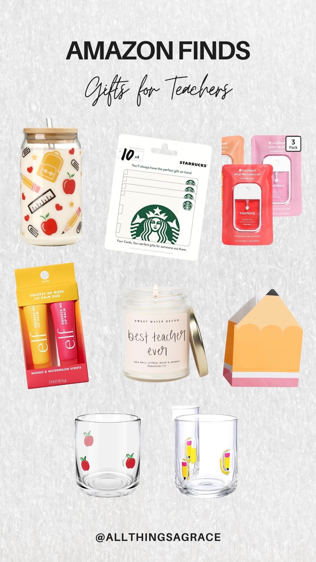 Teacher appreciation week made easy ✨🍎 rounded up some cute amazon finds any teacher would love!! from little self care gifts to classroom-themed cups & candles 

#teachergifts #amazonfinds #teacherappreciation #giftideas