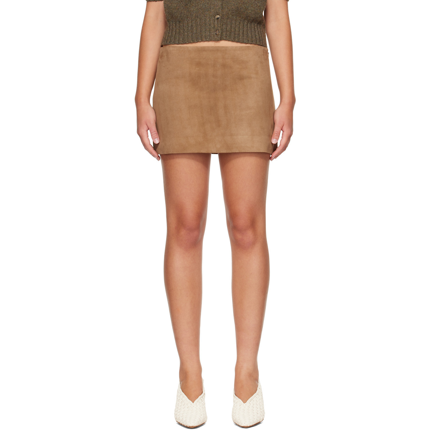 KHAITE Tan Jett Suede Miniskirt | SSENSE