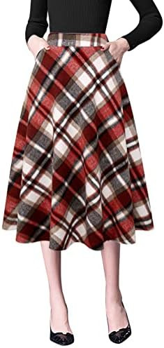 IDEALSANXUN Plaid Skirts for Womens Fall Winter High Waist Aline Pleated Midi Skirts | Amazon (US)