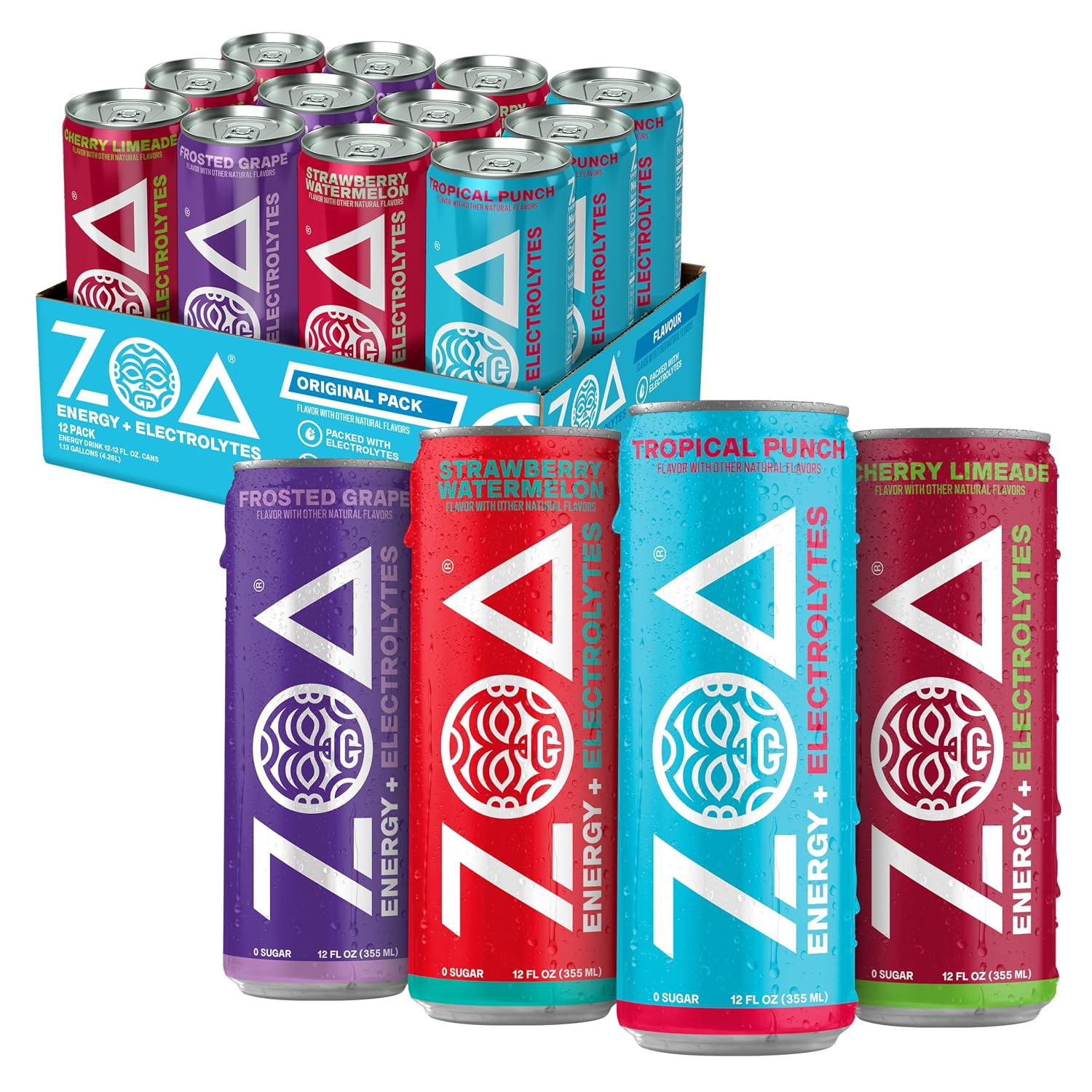 ZOA Zero Sugar Energy Drink, Variety Pack, 12 Pack, 12 Fl Oz | Amazon (US)