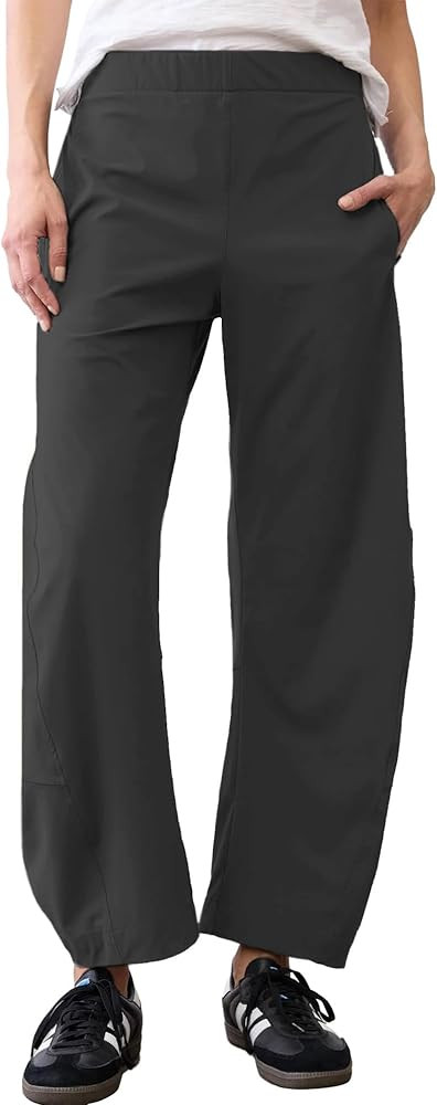 Women Barrel Pants Baggy Wide Leg High Waisted Ankle Pants Summer Lounge Travel Work Trousers wit... | Amazon (US)