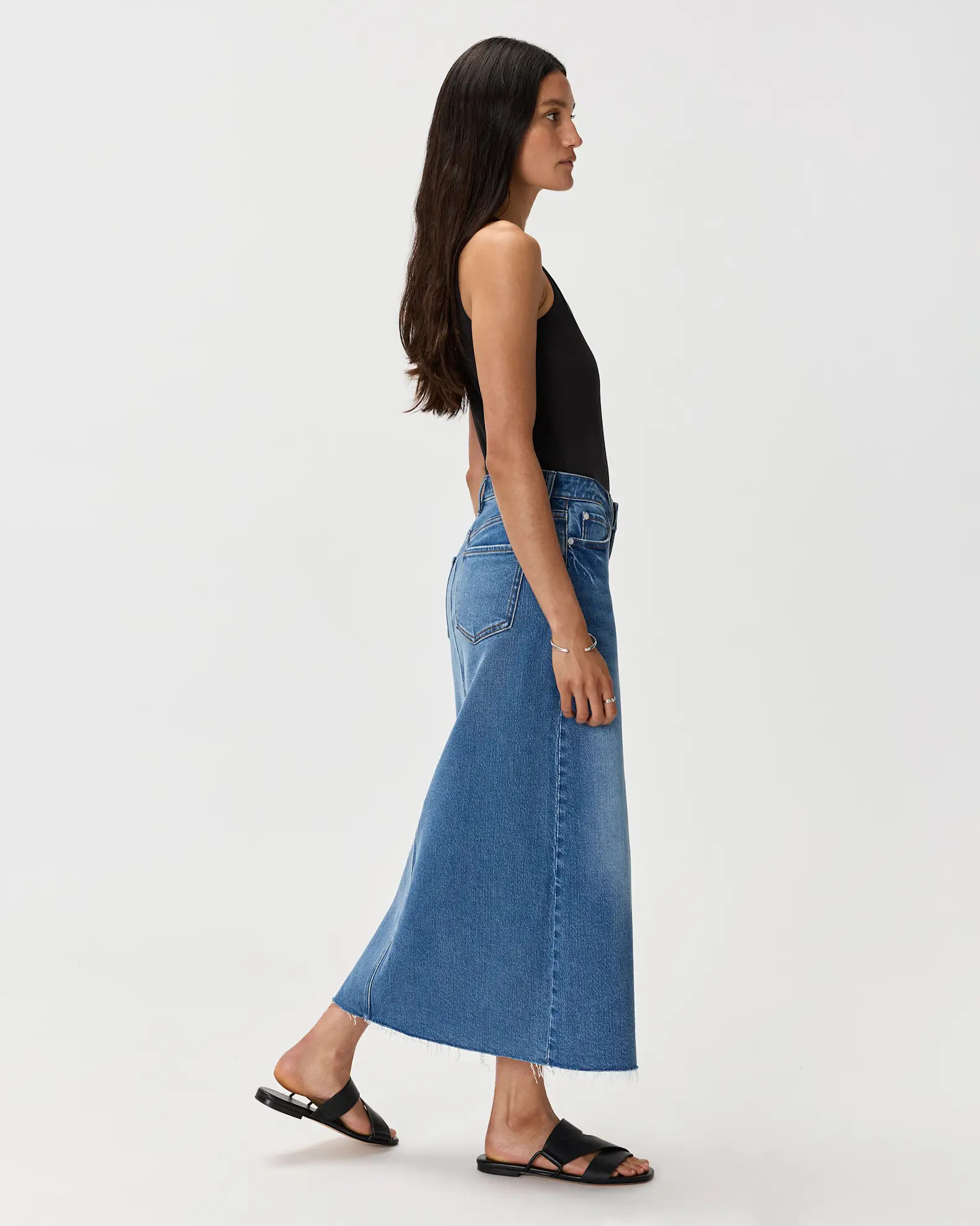 Stretch Denim 5-Pocket Midi Skirt in Atlantic Blue | Quince